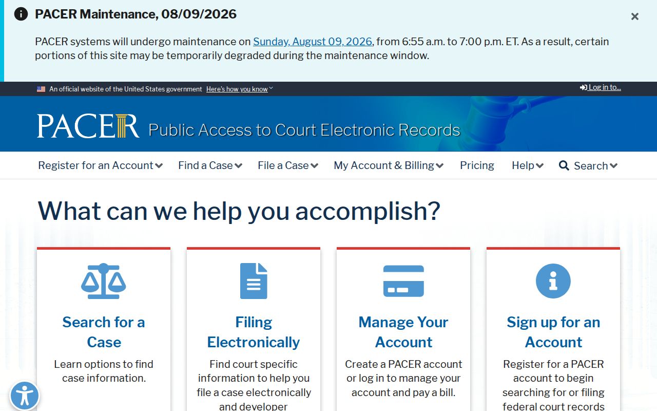 Federal court case records for matters outside Frio County courts on PACER